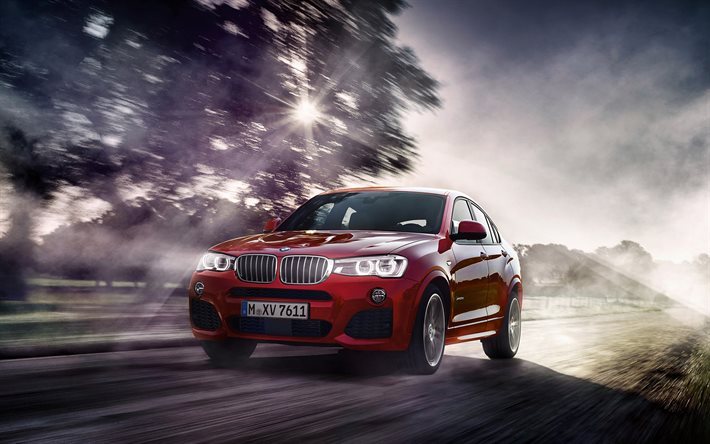 BMW X4, 2016, off-road coup&#233;, bmw rouge, route, rouge X4, d&#233;bit