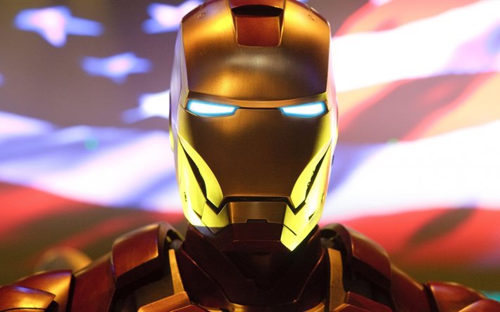 الرجل الحديدي, 4K, superheros, العلم الولايات المتحدة الأمريكية