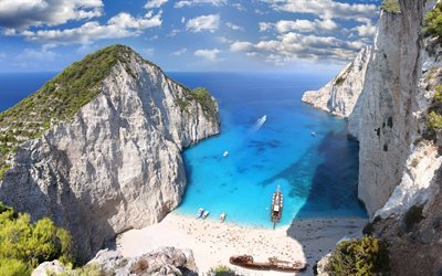高級ビーチ, ザキントス島, 島, イオニア海, 岩, 夏, ギリシャ