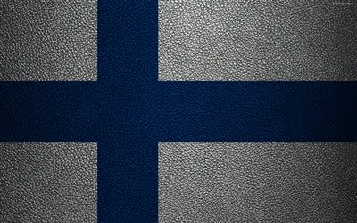 علم فنلندا, 4k, جلدية الملمس, الفنلندية العلم, أوروبا, أعلام أوروبا, فنلندا