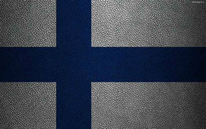 フラグのフィンランド, 4k, 革の質感, フィンランドのフラグ, 欧州, 旗欧州, フィンランド