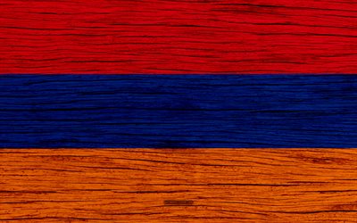 フラグアルメニア, 4k, アジア, 木肌, アルメニアの国旗, 国立記号, アルメニアのフラグ, 美術, アルメニア