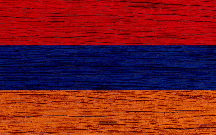 フラグアルメニア, 4k, アジア, 木肌, アルメニアの国旗, 国立記号, アルメニアのフラグ, 美術, アルメニア