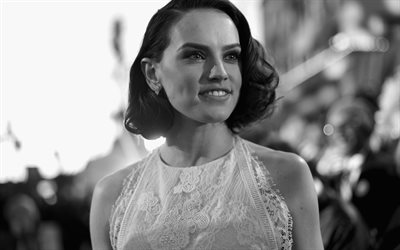 4k, Daisy Ridley, 2018, bellezza, monocromatico, Hollywood, l&#39;attrice inglese