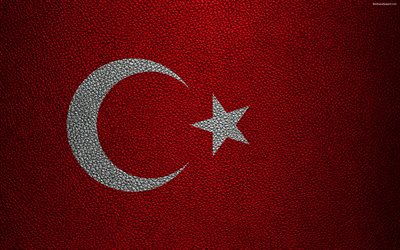Bandeira da Turquia, 4k, textura de couro, Bandeira da turquia, Europa, bandeiras da Europa, A turquia