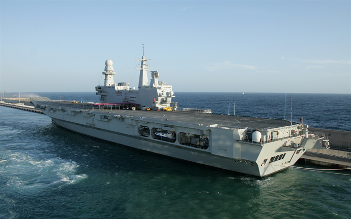 カヴール, C550, 4k, イタリア航空母艦, 港, イタリア海軍, 軍艦, イタリア