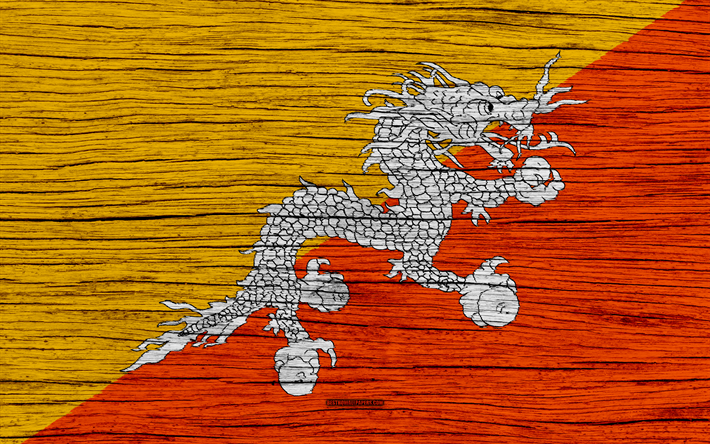 Flagga av Butan, 4k, Asien, tr&#228;-struktur, Bhutans flagga, nationella symboler, Butan flagga, konst, Butan