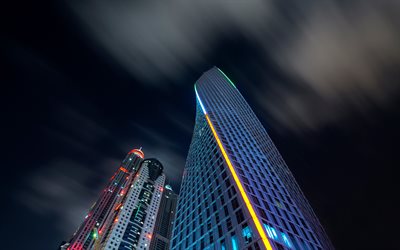 4k, Dubai, moderni edifici, grattacieli, UAE, Emirati Arabi Uniti