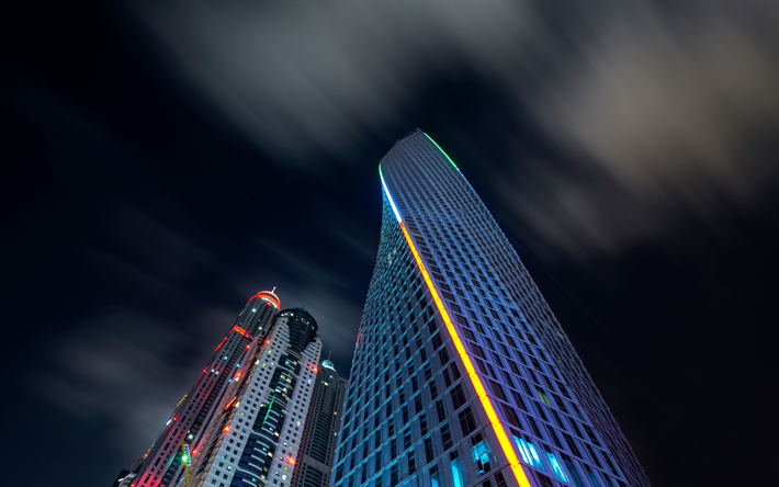 4k, ドバイ, 近代ビル, 高層ビル群, UAE, アラブ首長国連邦