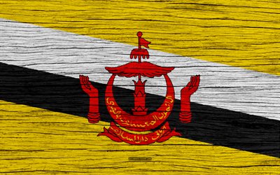 Flag of Brunei, 4k, Asia, wooden texturas, Brunei nacional bandera, s&#237;mbolo nacional, bandera de Brunei, art, Brunei
