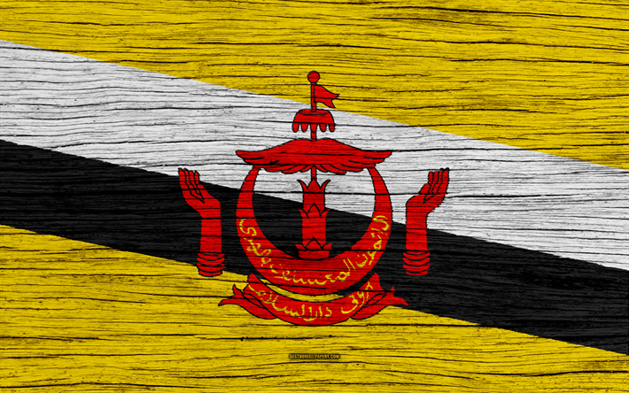 Lipun Brunei, 4k, Aasiassa, puinen rakenne, Brunei, kansallisen lipun, kansalliset symbolit, Brunein lippu, art
