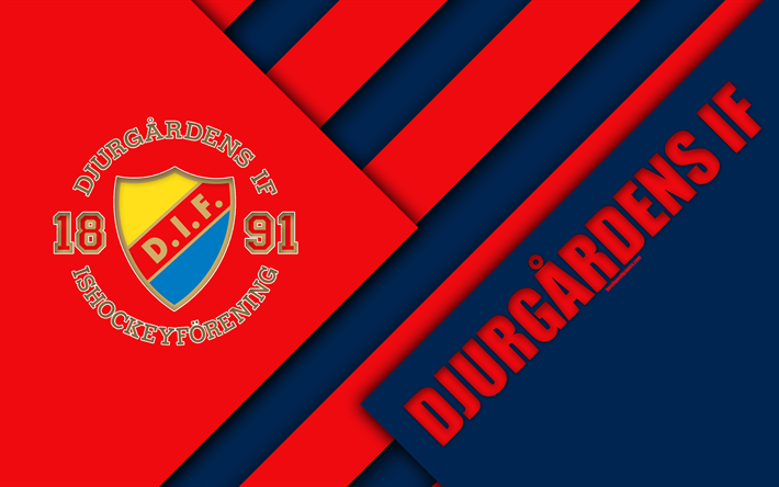 Djurgardens SE, 4k, Estocolmo, Su&#233;cia, SHL, logo, design de material, Sueco de h&#243;quei clube, vermelho azul abstra&#231;&#227;o, Sueco hockey league