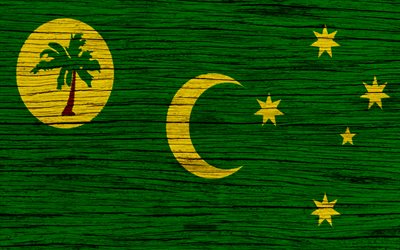 Cocos Adaları bayrağı, 4k, Asya, ahşap doku, ulusal semboller, Keeling Adaları, Cocos bayrak, sanat Adaları, Cocos Adaları