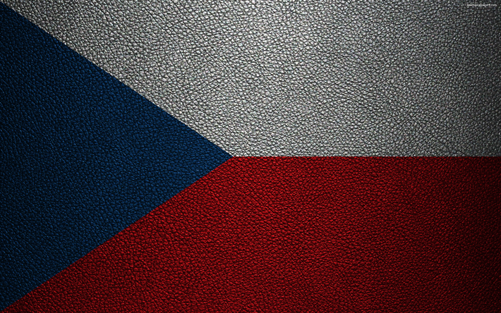 علم جمهورية التشيك, 4k, جلدية الملمس, التشيكية العلم, أوروبا, أعلام أوروبا, جمهورية التشيك