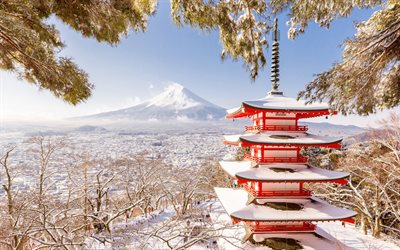 Fujiyama, stratovolcano, mountain, Japan, Fuji, Japanese temple, Asakusa Shrine