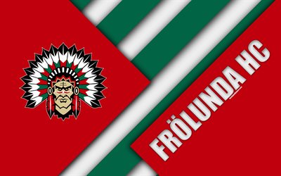 Frolunda HC, 4k, G&#246;teborgin, Ruotsi, SHL, logo, materiaali suunnittelu, Ruotsin hockey club, punainen valkoinen abstraktio, Swedish hockey league