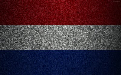 علم هولندا, 4k, جلدية الملمس, العلم الهولندي, أوروبا, أعلام أوروبا, هولندا