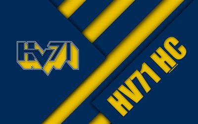 HV71, 4k, J&#246;nk&#246;ping, Ruotsi, SHL, logo, materiaali suunnittelu, Ruotsin hockey club, sininen keltainen abstraktio, Swedish hockey league