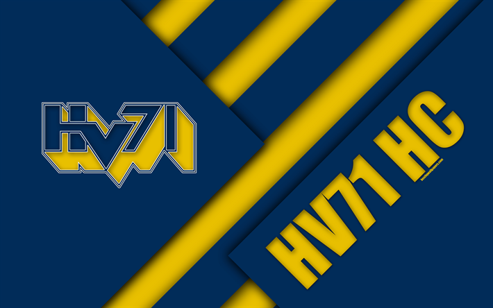 HV71, 4k, J&#246;nk&#246;ping, Ruotsi, SHL, logo, materiaali suunnittelu, Ruotsin hockey club, sininen keltainen abstraktio, Swedish hockey league