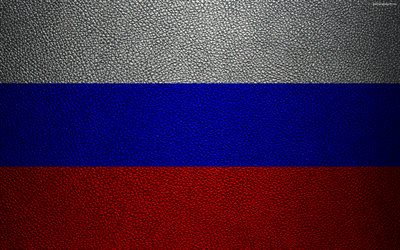 علم روسيا, 4k, جلدية الملمس, العلم الروسي, أوروبا, الروسي, أعلام أوروبا, روسيا