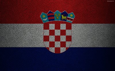 Bandeira da Cro&#225;cia, 4k, textura de couro, Croata bandeira, Europa, bandeiras da Europa, Cro&#225;cia