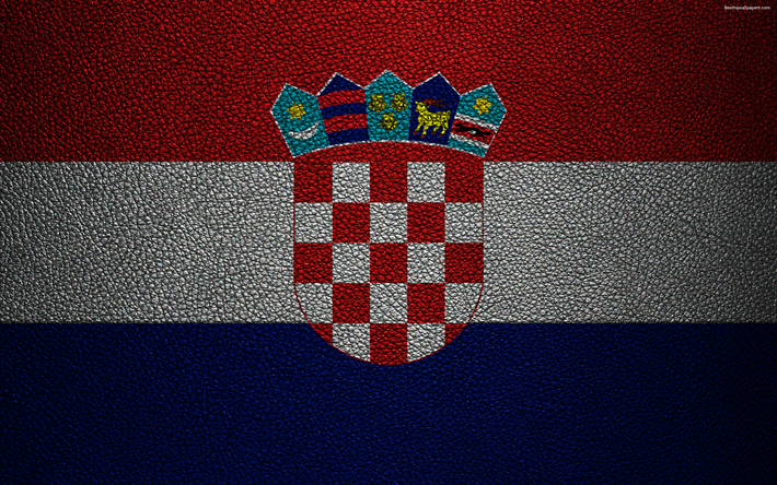 علم كرواتيا, 4k, جلدية الملمس, العلم الكرواتي, أوروبا, أعلام أوروبا, كرواتيا