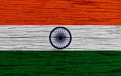 Flag of India, 4k, Asia, wooden texture, Indian flag, national symbols, India flag, art, India