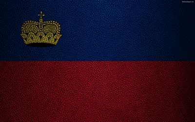 Bandeira do Liechtenstein, 4k, textura de couro, Liechtenstein bandeira, Europa, bandeiras da Europa, Liechtenstein