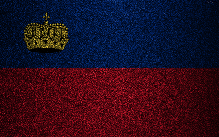 Lipun Liechtenstein, 4k, nahka rakenne, Liechtensteinin lippu, Euroopassa, flags of Europe, Liechtenstein