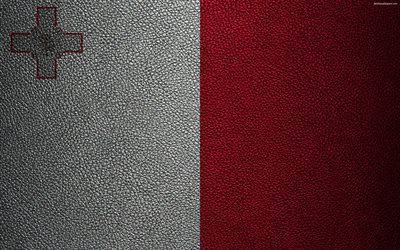 Drapeau de Malte, 4k, le cuir de texture, pavillon Maltais, l&#39;Europe, les drapeaux de l&#39;Europe, Malte
