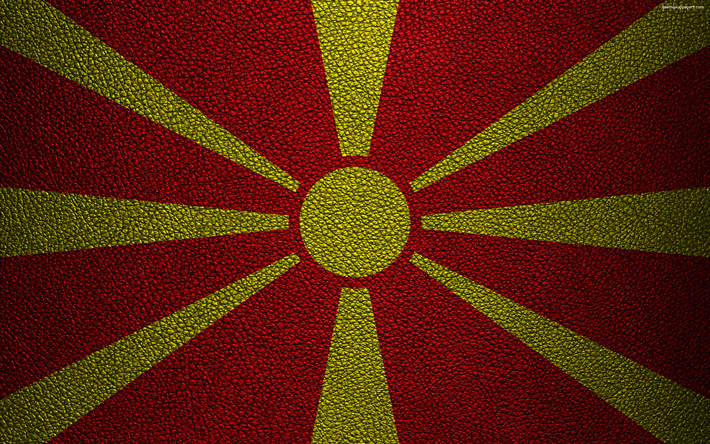Makedonya Makedonya bayrağı, 4k, deri dokusu, Makedon bayrağı, Avrupa, bayraklar, Cumhuriyet