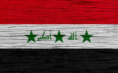 Bandera de Irak, 4k, de Asia, de madera de la textura, la bandera Iraqu&#237;, los s&#237;mbolos nacionales, la bandera de Irak, el arte, Irak