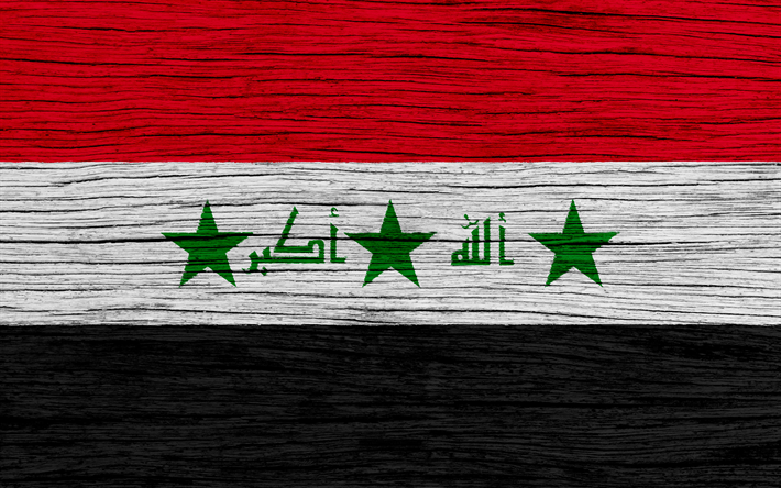 Bandeira do Iraque, 4k, &#193;sia, textura de madeira, Bandeira do iraque, s&#237;mbolos nacionais, Iraque bandeira, arte, Iraque