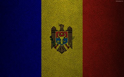 Bandera de Moldavia, 4k, textura de cuero, bandera de Moldavia, Europa, banderas de Europa, Moldavia