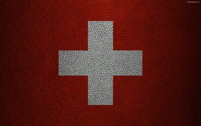 La bandera de Suiza, 4k, textura de cuero, bandera de Suiza, Europa, banderas de Europa, Suiza