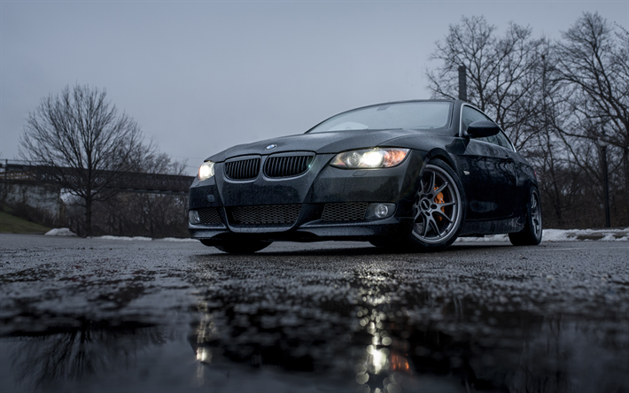 Download wallpapers BMW M3, E92, rain, 4k, darkness, black M3, german