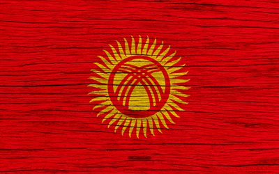 Kırgızistan bayrağı, 4k, Asya, ahşap doku, Kırgız bayrağı, ulusal semboller, sanat, Kırgızistan