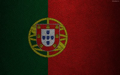 La bandera de Portugal, 4k, textura de cuero, bandera de portugal, de Europa, banderas de Europa, Portugal