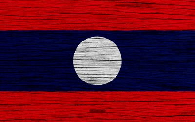 Bandera de Laos, 4k, de Asia, de madera de textura, Laosiano bandera, los s&#237;mbolos nacionales, la bandera de Laos, el arte, Laos