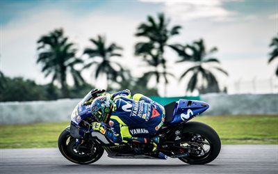 4k, Valentino Rossi, pista de rolamento, MotoGP, 2018 motos, A Yamaha yzr-M1, Michelin, motociclista, A Movistar Yamaha