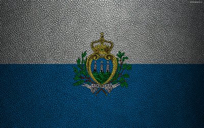 La bandera de San Marino, 4K, textura de cuero, Europa, banderas de Europa, la rep&#250;blica de San Marino