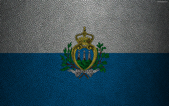 Bandeira de San Marino, 4K, textura de couro, Europa, bandeiras da Europa, San Marino