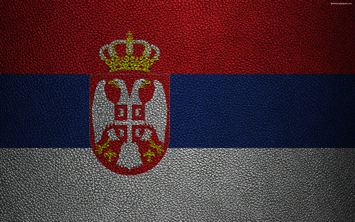 Avrupa, Sırbistan, Sırbistan bayrağı, 4k, deri dokusu, Sırp bayrağı, bayraklar
