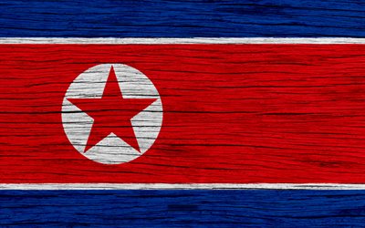 Flag of North Korea, 4k, Asia, wooden texture, DPRK flag, national symbols, North Korea flag, DPRK, art, North Korea