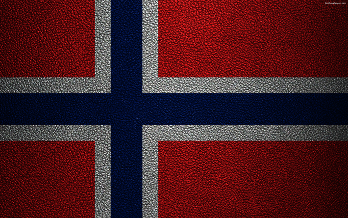 Flagga Norge, 4k, l&#228;der konsistens, Norsk flagga, Europa, flaggor i Europa, Norge
