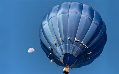blue flying inflatable balloon, flying machine, blue clear sky, balloon