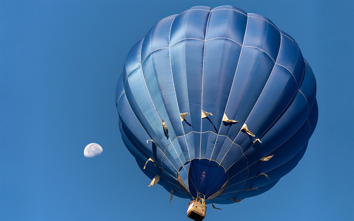 blau, fliegen, aufblasbarer ballon, flying machine, blauer klarer himmel, ballon