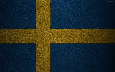 Flag of Sweden, 4k, leather texture, Swedish flag, Europe, flags of Europe, Sweden