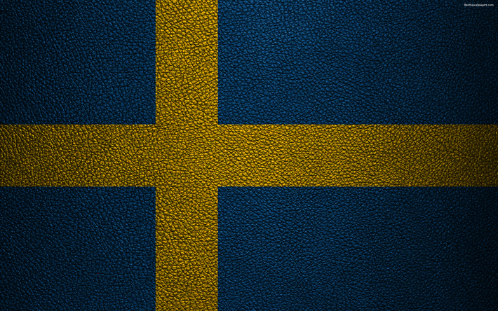 La bandera de Suecia, 4k, textura de cuero, de la bandera de suecia, Europa, banderas de Europa, Suecia