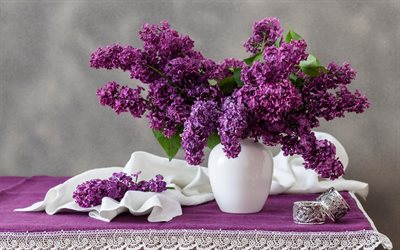 ライラック, 春の花束, 紫色の花, 花束のライラック, 春